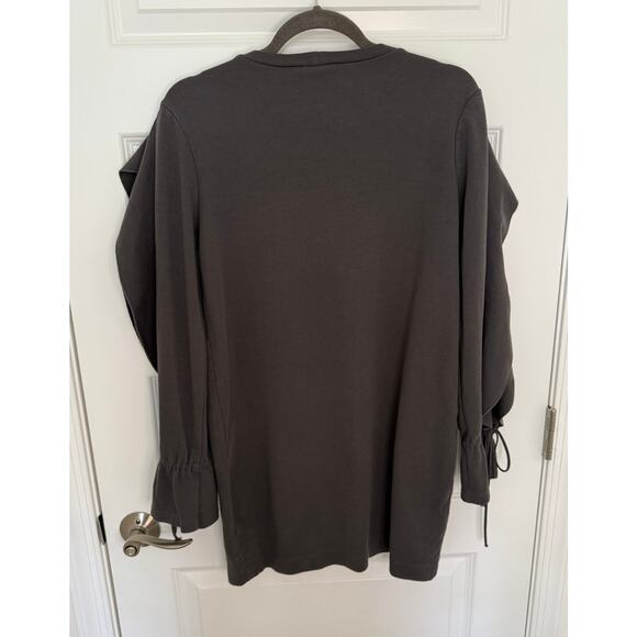 Zara Woman Basic Gray Long Sleeve Tunic Top Ruffle Sleeve Open Tie Cuff Size M - Picture 2 of 5